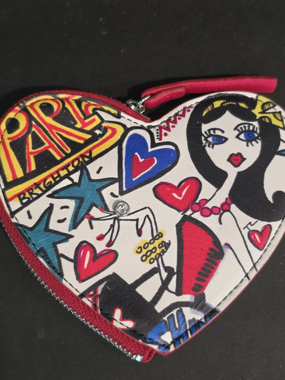 Brighton Heart Graphic Coin Purse - White, Pink, Blue, Red